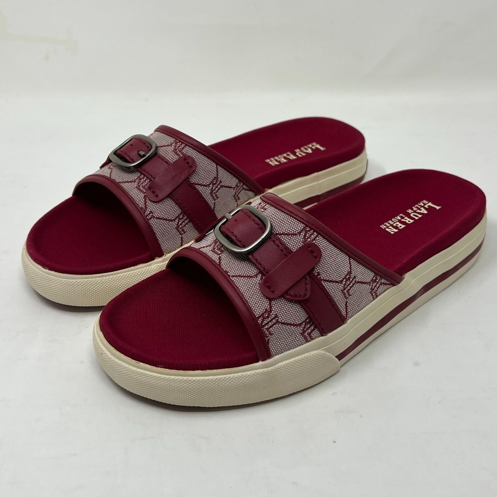 Ralph Lauren Matty Sandals Red Signature Fabric Stylish Womens Size 8.5B VTG NEW
